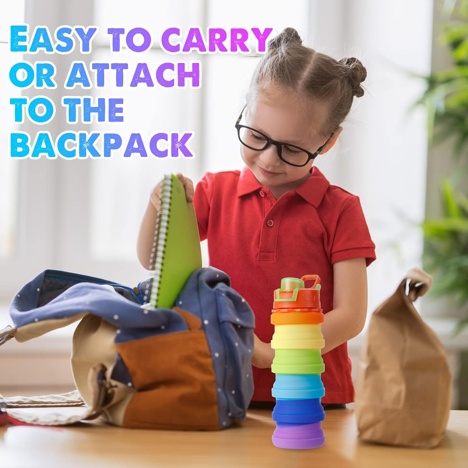 8 Pcs Collapsible Water Bottles Silicone Travel 16 oz Reusable Leakproof Foldable Water Bottles with Clip for Camping Hiking Cycling Travel Gym Yoga Outdoor Sports - Image 6