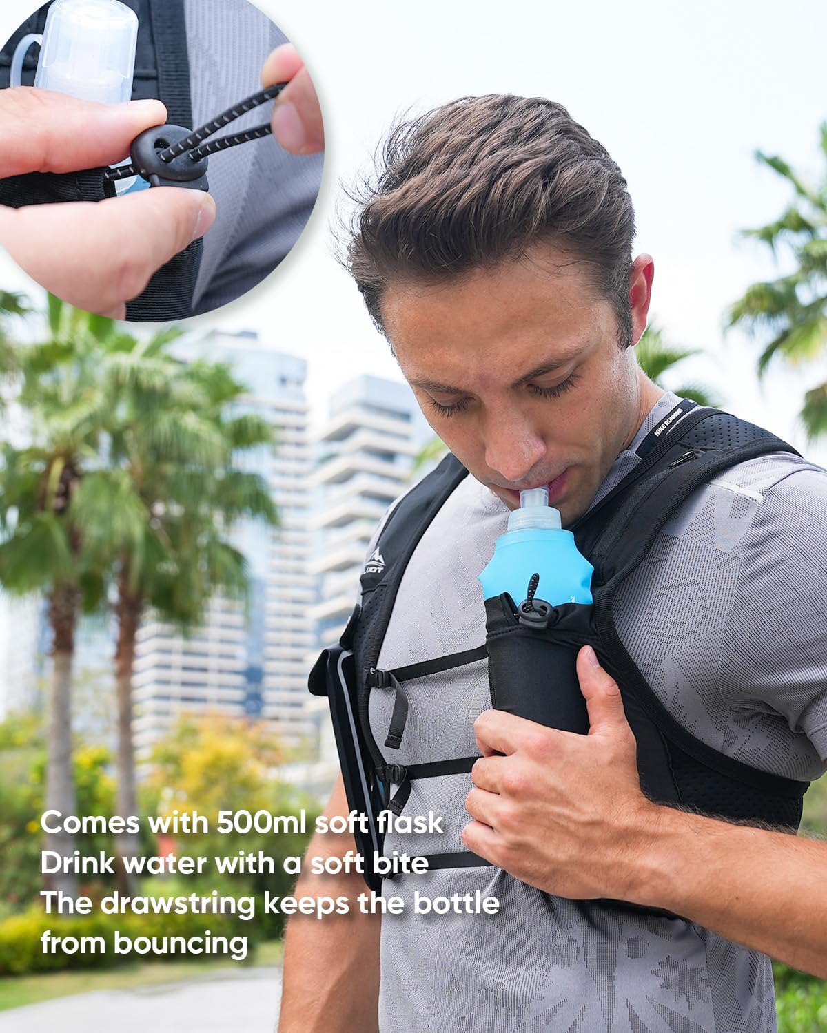 Running Vest Soft Flask, BPA-Free 500ml Collapsible Water Bottle for Hydration Backpack, Folding Running Water Bottle for Running Hiking Cycling Climbing (White, 500 ML) - Image 4